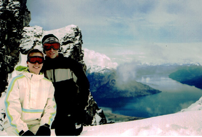 Two Aussie tourists on the top of the Remarkables